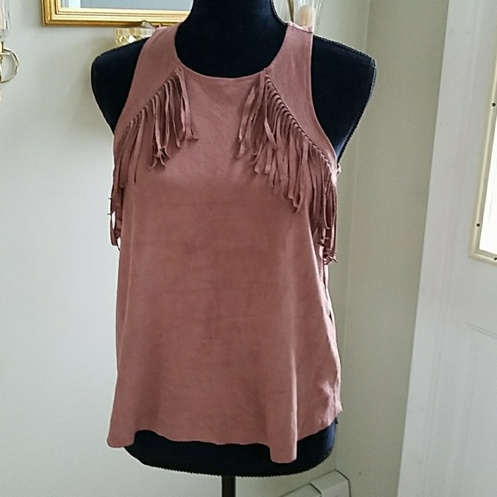 Sleeveless top with fringe on front, by Hollister,